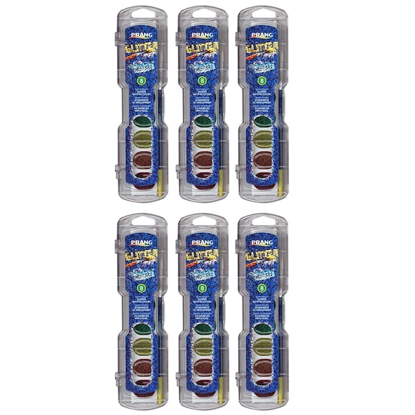 Prang Washable Watercolors Set, 8 Assorted Glitter Colors w/Brush, 6PK X80515 - main